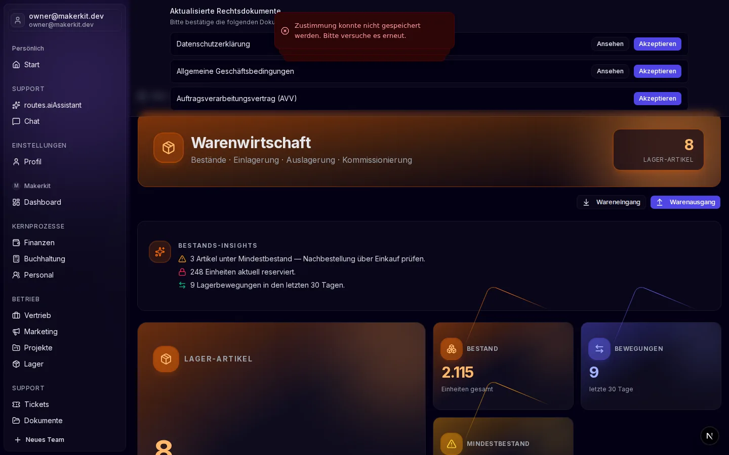 Warenwirtschaft in DARION-AI mit Beständen und Lagerkennzahlen